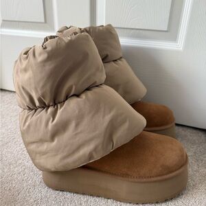 UGG Platform Puffer Boots in Chestnut